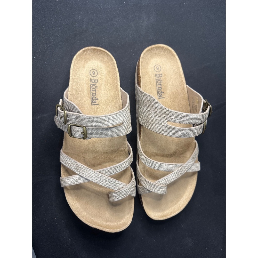 Bjorndal Sami Gold Metallic Multi Strap Buckle Cork Footbed Sandals Womens 9 M